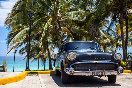 Cuba american classic car parked near the beachのeditorial素材