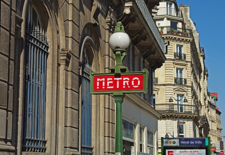 A typical metro sign on Paris street.の写真素材