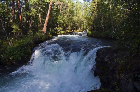 Rapids in a small river in the eastern Sayan, Siberia, Russia の写真素材