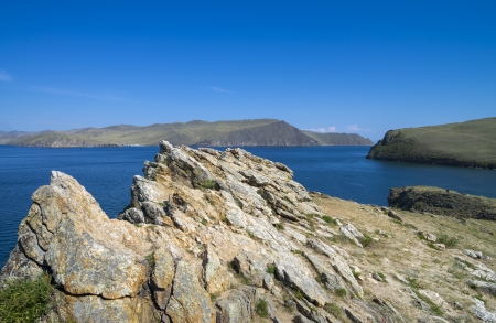 The view from the ferry to the island of Olkhon の写真素材