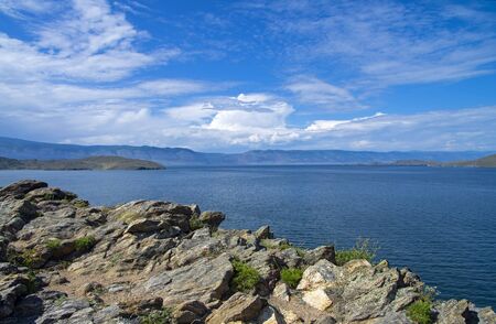 The view from the ferry to the island of Olkhon の写真素材