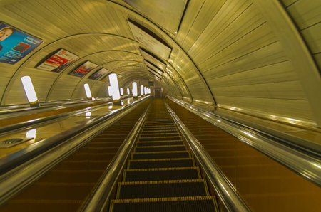 Empty escalator at the station of the Moscow metro. Empty escalator at the station of the Moscow metro.