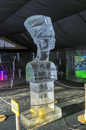 Bust of Queen Nefertiti in the exhibition of ice sculptures. Moscow, Sokolniki Park.の写真素材