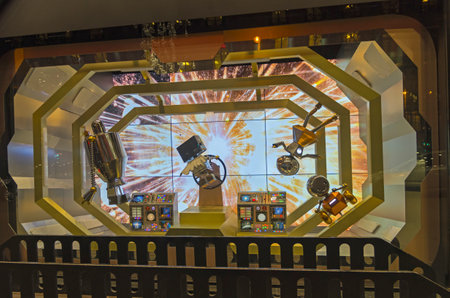PARIS, FRANCE - NOVEMBER 18, 2015: Festive window dressing in Parisian department stores for...