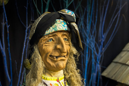 SMOLENSK, RUSSIA - APRIL 22, 2018: Baba Yaga - negative character in the Slavic folklore. Fairytale Museum in Smolensk, Russiaのeditorial素材