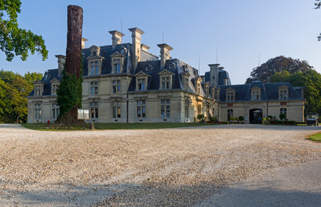 Grand Mello castle, France. The area in front of the Princess Castle. Sunny day in August.のeditorial素材