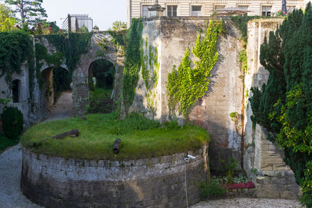 Decorative moat in at the castle Fortress, Grand Mello, France. Sunny day in August.のeditorial素材