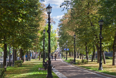 Moscow, Russia - September 17, 2018:  Petrovsky Boulevard. Sunny day in mid-September.のeditorial素材