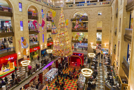 Moscow, Russia - January 7, 2019: The annual Journey to Christmas  Festival. Christmas decorations in the atrium of the Central Children's Store on Lubyanka.のeditorial素材