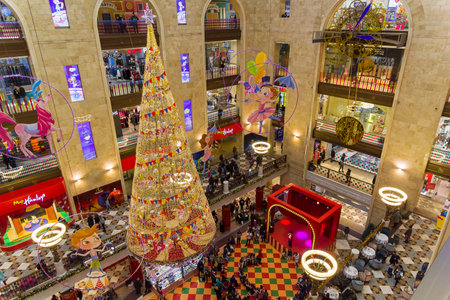 Moscow, Russia - January 7, 2019: The annual Journey to Christmas  Festival. Christmas decorations in the atrium of the Central Children's Store on Lubyanka.のeditorial素材