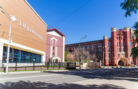 Moscow, Russia - May 19, 2019: Modern and old buildings of the Electrozavod  (one of the oldest Russian enterprises for the production of electrical equipment). Elektrozavodskaya street, 21, Moscowのeditorial素材