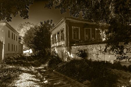 Abandoned railway line in the city. Figurnyy  Lane, 2, Moscow, Russia.の写真素材