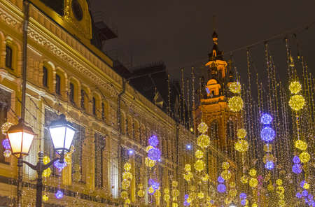 View of the bell tower of the Cathedral of the Savior Image Not Made by Hands through the festive...