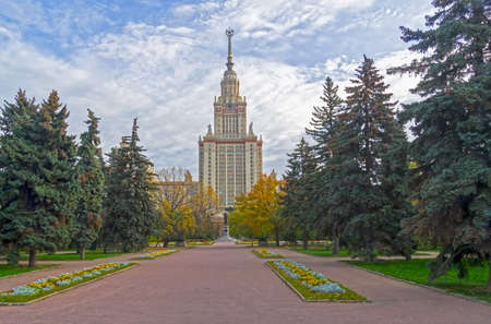 The main building of Moscow University in the early October morning. Moscow, Russia.の写真素材