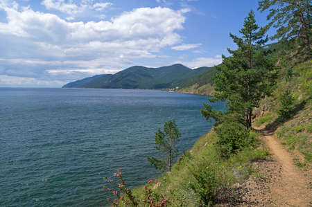 Great Baikal Trail in Pribaikalsky National Park, Irkutsk region. The surroundings of the Bolshiye Koty village. Sunny day in August.の写真素材