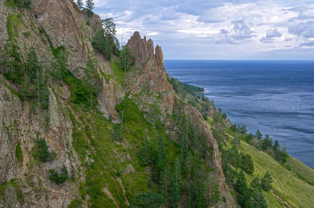 The slope of the rock Skriper. Not far from the Great Baikal Trail. Pribaikalsky National Park, Irkutsk region. August.の写真素材