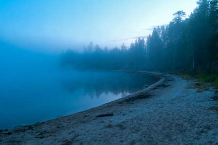 Morning mist over the river. Chirko-Kem River. Karelia, Russia. August.の写真素材