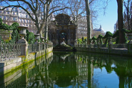 Paris, France - March 21, 2009: Medici Fountain in the Luxembourg Garden. Sunny day in March.のeditorial素材