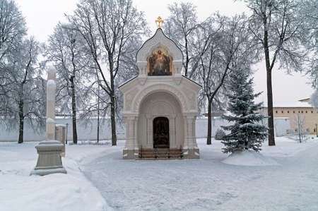 The tomb of the Russian national hero Dmitry Pozharsky In the Savior Monastery of Saint Euthymius in Suzdal, Russia. Cloud day in December.の写真素材