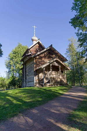 Vitoslavitsy, Veliky Novgorod, Russia - September 10, 2022: Church of St. Nicholas the Wonderworker from Tuchol. Museum of Wooden Architecture. Sunny day in September.のeditorial素材