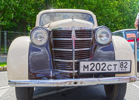 Moscow, Russia - July 9, 2023: Passenger car Moskvich-401. City festival of old cars on Sparrow Hills, Moscow.のeditorial素材