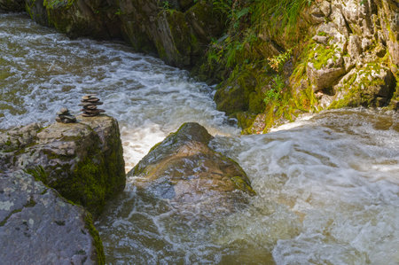 The Tevenek River, just below the Tretya Rechka waterfall. The outskirts of Artybash village, the...