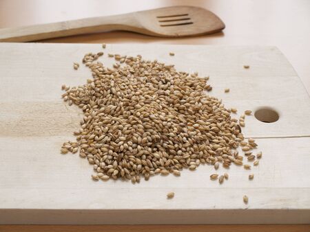 Close up view of organic Barley on a boardの写真素材