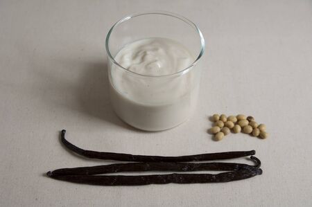 Close-up view of organic Vanilla Soy Yogurtの写真素材