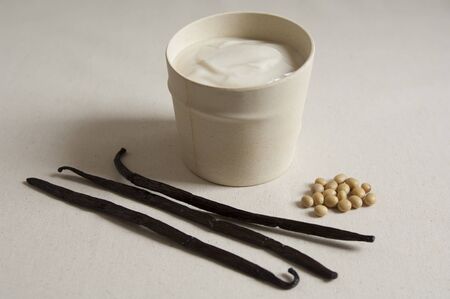 Close-up view of organic Vanilla Soy Yogurtの写真素材