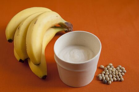 Close-up view of organic Banana Soy Yogurtの写真素材