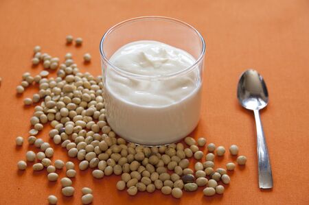 Close-up view of organic Soy Yogurtの写真素材