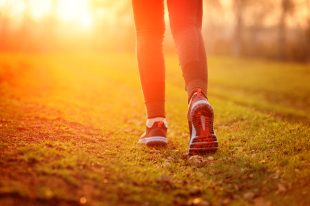 Woman and running shoes, exercising in nature