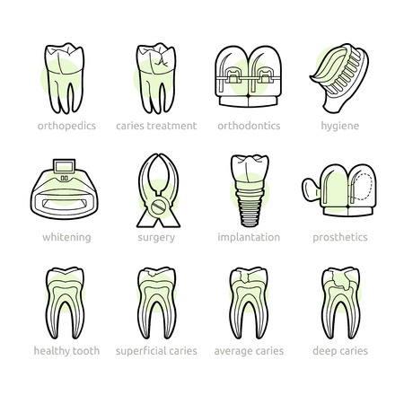 Basic services of the dental clinic in the iconsのイラスト素材