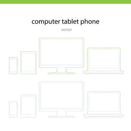 Computing and mobile technology computer, laptop, tablet, telphone in one style linesのイラスト素材