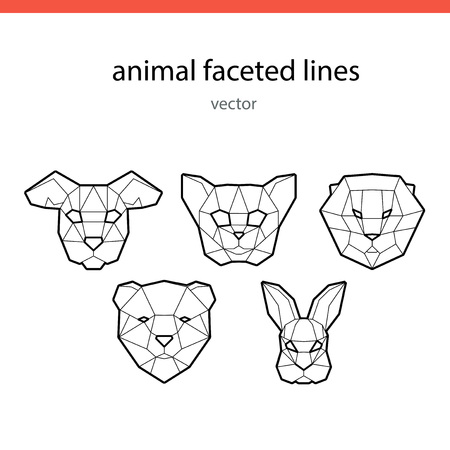 Animal faces of the line vectorのイラスト素材