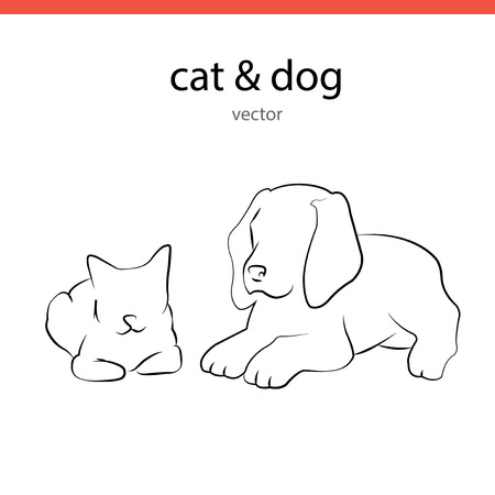 Cat and dog silhouette vectors lines.のイラスト素材