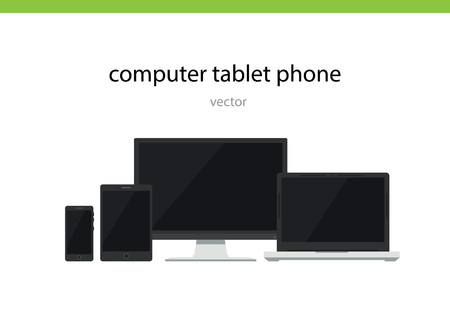 Computing and mobile technology computer, laptop, tablet, telphone flatのイラスト素材