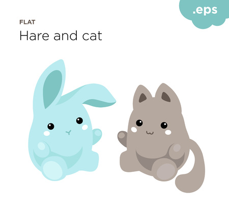 Round cartoon animals hare and catのイラスト素材