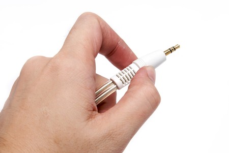 Hold audio jack of an LCD monitor isolated on white backgroundの写真素材