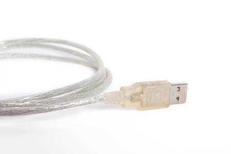 Close up of USB cable isolated on whiteの写真素材