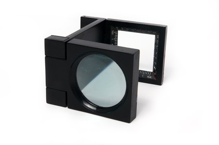 Loupe magnification and film printing industry on isolatedの写真素材