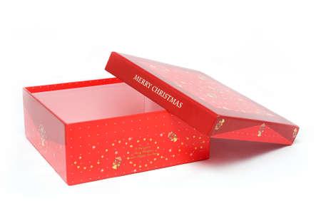 Red gift chirstmas box on isolated backgroundの写真素材