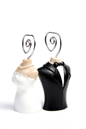 groom and bride paper clip on white isolatedの写真素材