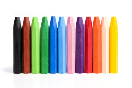Colored wax crayons isolated on white backgroundの写真素材