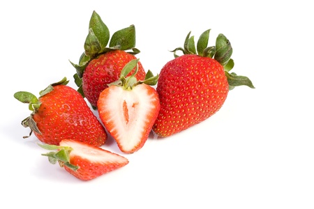 fresh strawberries isolated on white with soft shadow.の写真素材