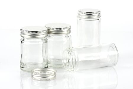 Group of empty pills bottle on white backgroundの写真素材