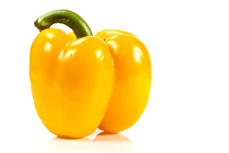 Yellow bell pepper on white background with blank text copy spaceの写真素材