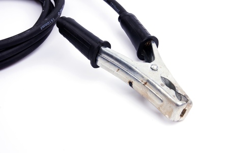 Jumper cables isolated on white backgroundの写真素材