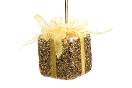 Gold small christmas tree present decorationsの写真素材