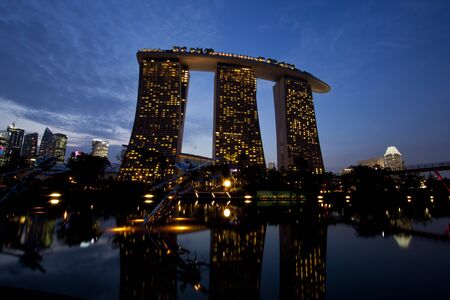 Singapore, Singapore - SEPTEMBER 10, 2012: Marina Bay Sands, designed by Moshe Safdie, the integrated resort casino and shopping center in Singapore.のeditorial素材